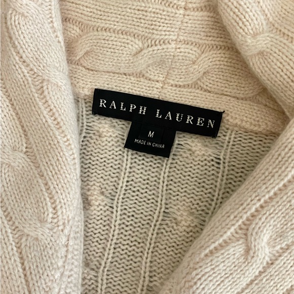 Ralph Lauren Women’s Cashmere Sweater, Size Medium, Cream with Black Velvet Ties - Picture 6 of 11